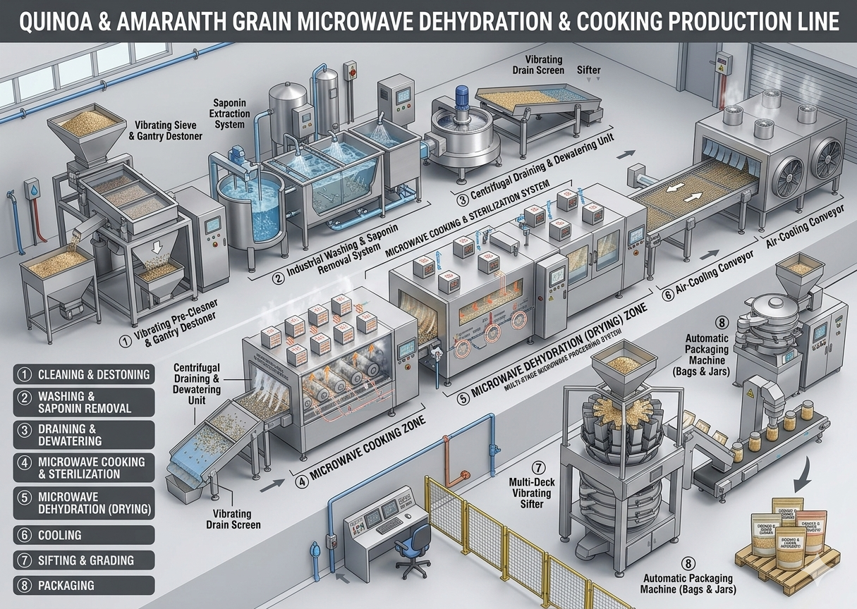 Quinoa & Amaranth Grains Industrial Microwave Dehydration & Maturation Processing Lines